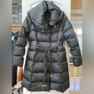 Tahari Down Hooded Belted Puffer Coat